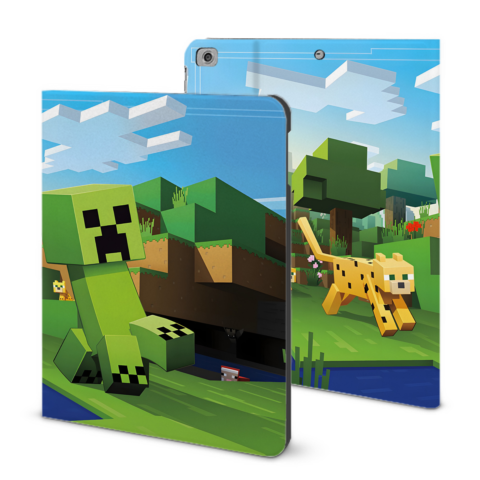 （画像用） マインクラフト ブロックの世界 Minecraft MC Block world IPad ケース ブック型 PUレザー TPU 耐衝撃 軽量 薄型 ペン収納なし 全面保護 IPad 各モデル対応